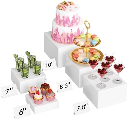 Lifewit Buffet Risers and Stands, Food Risers for Buffet Table, Catering Dessert Cake Stand for Party, Collectibles Jewelry Display Stand, White Cube Boxes Nesting Risers, 5 PCS