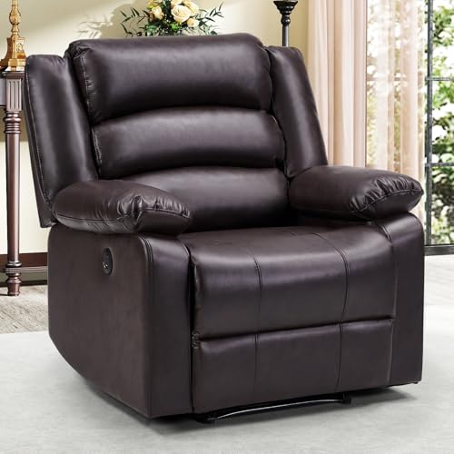 Image of EBELLO Faux Leather Classic Power Recliner Chair, Oversized Electric Overstuffed Reclining Chair with Soft Cushion and Back, Sofa with Comfortable Armchair, Classic Brown