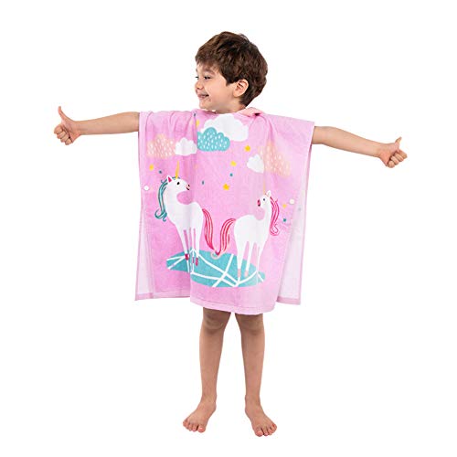 Toallas de baño con Capucha Poncho Niños 100% Algodón Toalla de Playa Toalla de baño Albornoz Nadar Motivo Cálido y Suave Para Niñas Niños Bebé (Unicornios)