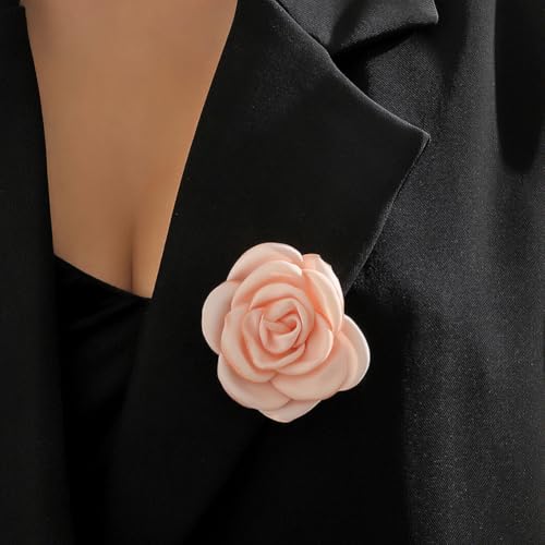 Image of Handmade Camellia Flower Boutonniere Stick Brooch for Women Bohemia Fabric Floral Lapel Pin Stylish Vintage Pin Corsage for Women Jewelry Gifts