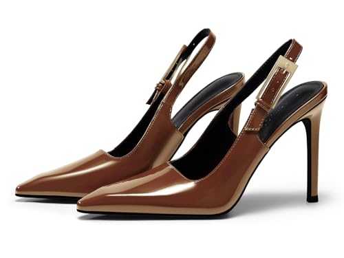 Image of Coutgo Women's Slingback High Heels Pointed Toe Stilettos Metal Buckle Dress Party Pump Shoes