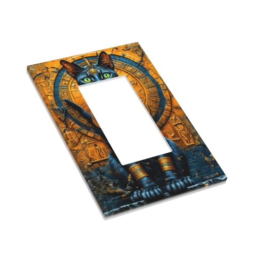 Decorative Outlet Covers Egyptian Black Cat Vintage Gold Decorated 1 Gang Single Decora GFCI Device Light Switch Covers Plate 1 Rocker Wall Plate Jumbo Faceplate for Home Decor