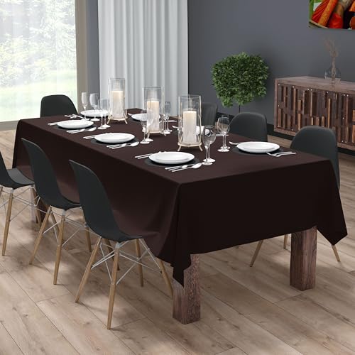 Image of HOME COLORS.IN Cotton Plain 6 Seater Table Cover - Machine Washable - Durable - Dining Table Cloth - 60 x 84 Inch - Brown