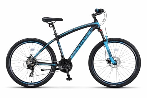 DEPORBIKES Bicicleta montaña Adulto 29 Pulgadas | Cuadro de Aluminio + 21 Velocidades Shimano + Suspensión Delantera con Bloqueo + Frenos Disco Hidráulico | Segura y Resistente (Negro Azul)