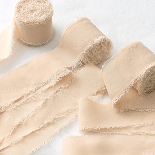 Jedia Chiffon Ribbon, 3 Rolls Champagne Beige Ribbon For Gift Wrapping, 1.5" X 7Yd Chiffon Ribbon Set For Wedding, Bouquet Wrap, Bridal Bouquets, Wedding Invitations, Diy Crafts #TOP2