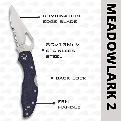 Image of Spyderco Byrd Meadowlark 2 Lightweight Knife with 2.90 inch Stainless Steel Blade and Blue Non-Slip FRN Handle - CombinationEdge - BY04PSBL2