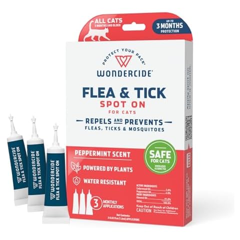 Wondercide - Flea and Tick Cat Spot On - Flea, Tick, and Mosquito Repellent, Prevention for Cats with Natural Essential Oils - Pet and Family Safe Up to 3 Months Protection - 3 Tubes of 0.03 oz Cover