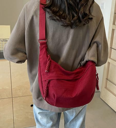 Image of Hobo Bag for Women Men Crescent Shoulder Bag Retro Nylon Canvas Crossbody Bag Slouchy Corduroy Dumpling Bag Purse