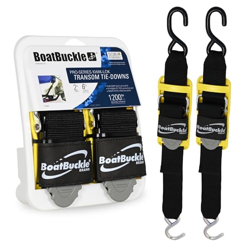BoatBuckle's Pro Series Kwik-Lok Boat Tie Down Straps to Trailer with Boat Pads, 2-Pack Easy to Use Adjustable Transom Tie Down Straps, 2-Inch x 6-Feet, 1,200 Lbs Break Strength