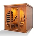 TaTalife Infrared 2 Person Sauna Room, Luxurious Red Cedar Sauna with Recliner, Infrared Indoor Sauna, 5 Heating Tubes, 4 Carbon Crystal Heating Panel, Bluetooth Speaker, 7 Color Lights, Oxygen Bar