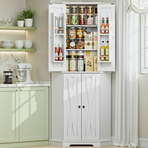 IRONCK Corner Cabinet, 72" H Kitchen Pantry Storage Cabinet, 4