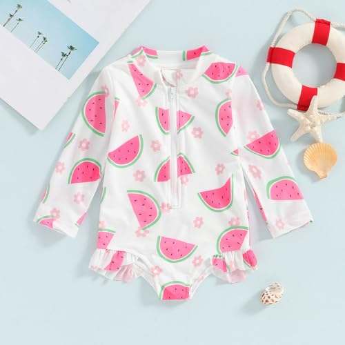 Roupa de banho para meninas, estampa de frutas, com zíper, manga comprida, 2 anos, roupa de banho co
