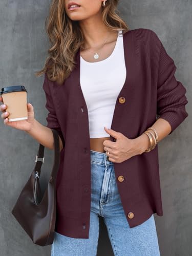 Image of LILLUSORY Women Oversized Cardigan Sweater 2025 Fall Outfits Cloth Fashion V Neck Knit Button Front Casual Trendy Tops