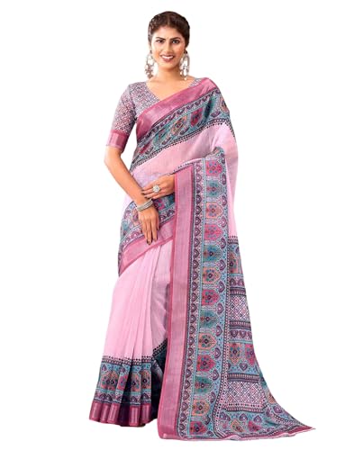 SIRIL Women's Printed Durga Pooja Cotton Saree With Unstitched Bl...