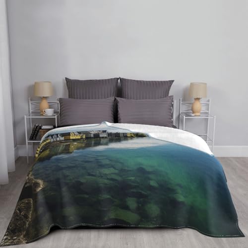 Couverture en flanelle haut de gamme motif eau de mer réversible