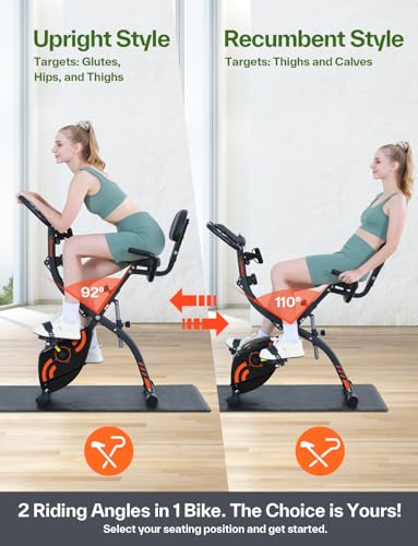 Image of Sportneer Foldable Exercise Bike with 16 Level Resistance Training | Arm Resistance Band PVC Floor Mat Fitness Bike for Home Gym Workout, Stationary Bike, Indoor Cycling Bike