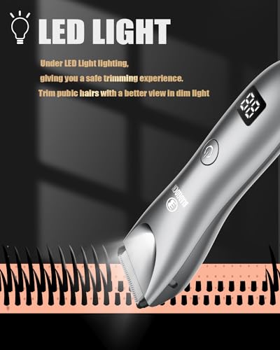 Image of ENSSU Body Hair Trimmer for Men with Light, Ball Trimmer Men Waterproof, Pubic Groin Hair Trimmers for Man Rechargeable Body Groomer with Standing Recharge Dock,LED Display