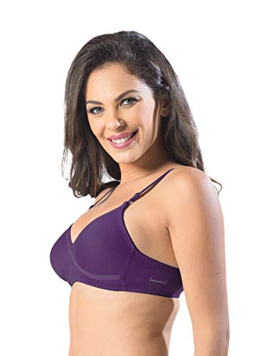 Image of SONARI Womens Non Padded Regular Cotton Bra | Wire-Free, Medium Coverage, Sewn-in Bump for Natural Lift, Polycotton Blend Fabric, Hook & Eye Closure, Adjustable Straps - Violet