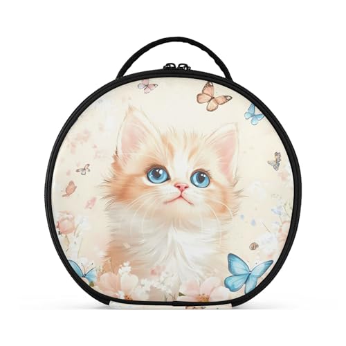 Takiito Cute Kitten Butterflies Travel Makeup Case Portable Makeup Box Artist Cosmetic Case Organizer With Adjustable Dividers
