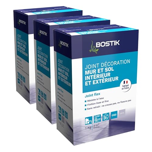 Bostik Joint Fin Tous Terrains – 1 à 6 mm – Joint en Poudre pour Carrelage – Sol et Mur – Intérieur et Extérieur – Hydrofugé – Gris– Boîte...