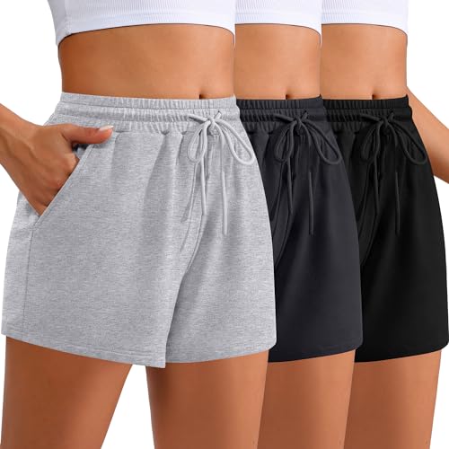 Neer 3 Pack Womens Sweat Shorts Comfy Casual Lounge Drawstring High Waist Summer Athletic Shorts with Pocket 2025