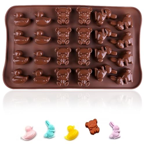 EJRUP 1 Pieza Molde de Silicona 24 Animales para Chocolate Pudding Pastel Tamaño 23x14cm,Molde Chocolate,Moldes,Molde Bombones