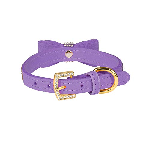 Lovpe Crystal Dog Collar/Cat Collar Velvet Leather With Bow-Knot Tie Rhinestone Puppy/Kitten Collars For Small Dogs & Cats (Xs(Neck For:8-10 Inch), Purple) #TOP4