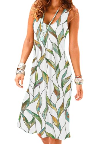 Image of Camisunny Women Casual Loose Tank Dresses Sleeveless Beach Vacation Dress Swing Pleated U Neck Fashion Soft