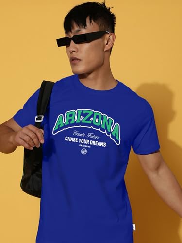 Image of Veirdo Regular Fit Half Sleeves Round Neck Typographic Printed Pure Cotton T-Shirt for Men (Available Colors: Black, Navy, Swan White, & White) (Sizes: S to 2XL)