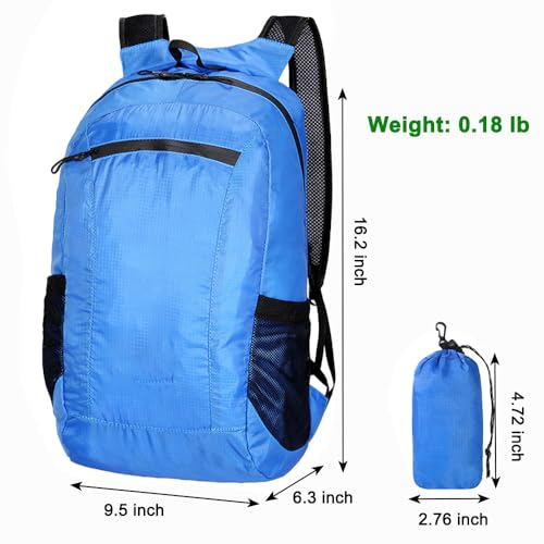 Mochila plegable de senderismo impermeable ligera azul miniatura 3