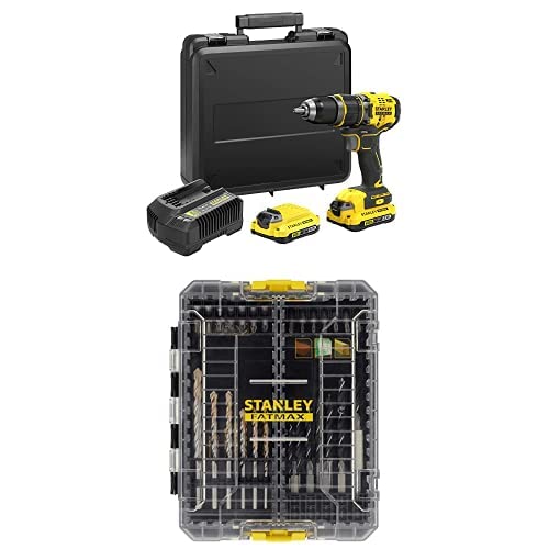 Stanley FatMax 18V 2-Gang Akku-Schlagbohrschrauber SFMCD721D2K (2.0Ah, 80 Nm, bürstenloser Motor mit Vollmetallgetriebe…