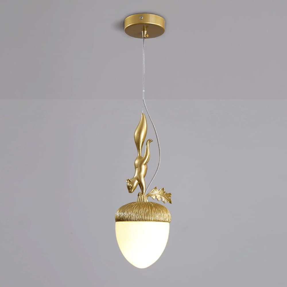 Lampe suspendue écureuil doré et verre pomme de pin pour chevet moderne