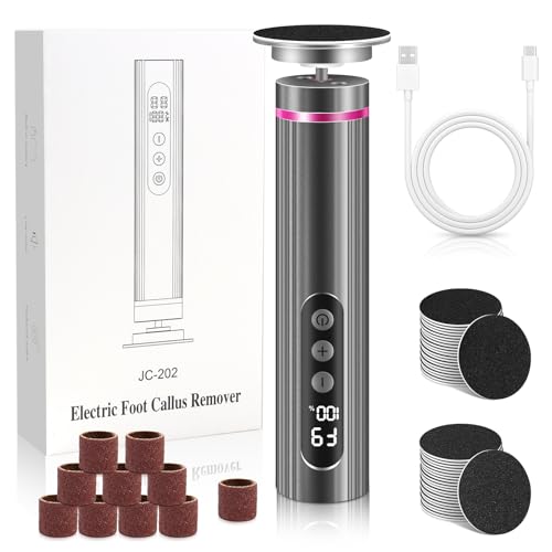 2 in 1 Rimuovi Calli Elettrico per Piedi - Set Ricaricabile con Testine Levigatrici Intercambiabili, 9 Velocità per Talloni Screpolati, Calli e Pelle Morta (Nero)