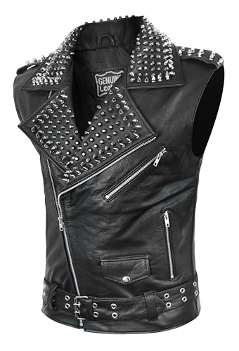 Image of Motorcycle Leather Vest For Men - Tactical Combat Military Style Sleeveless Biker Club Riding Outdoor Waistcoats