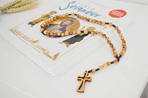 AMPALS,Rosenkranz aus Olivenholz, handgemacht in Jerusalem,Rosenkranz in der Kraftpapierbox mit,Kruzifix,GeschenkTaufe,Kommunion,Christliche Feiertage,Geburt,Geburtstag,Geburtstag,Autoschutz,Haus