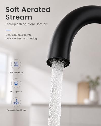 Image of Wall Mount Kitchen Faucet, 8 Inch Center, Matte Black, Lead-Free | Single Handle, 360 Swivel, NSF /ANSI /CAN 372 Lead-free, CEC /DOE 1.8 GPM, 2-hole, Spot-resistant, DIY friendly, No Deck Mess