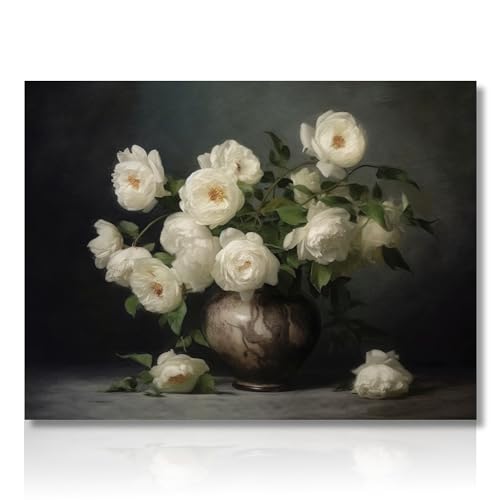 Dazzlewall Cuadro Decorativo Flores Blanco Vintage, Cuadro al Ole...