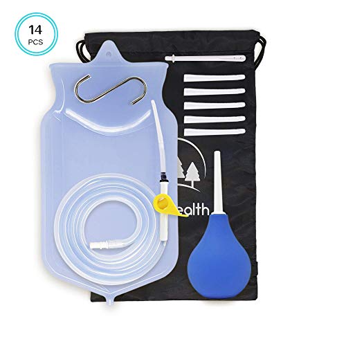 Enema Kit Clear Non-Toxic Silicone 2 Quart Bag Set for Coffee Colon Cleanse Detox Irrigation for Women and Men with 6 Foot Long Tube Hose and Reusable Bulb Douche