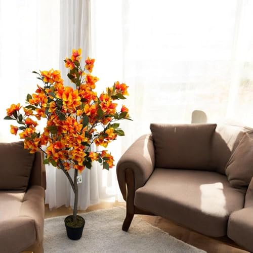 Image of Fox & Fern Artificial Bougainvillea Plant | with Basic Pot | Elevate Any Corner of Your Home /Office | Ornamental Plant Best for Home Decor (Pack of 1) (Ht. 4Ft) (Orange)