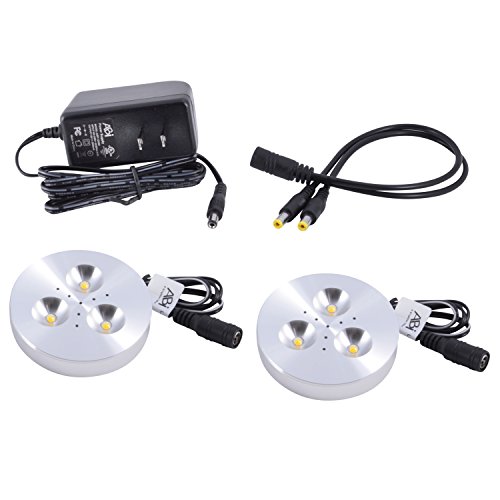 ABI 2X 3W LED Puck Light Complete Kit for Under Cabinet, Bookshelf, and Showcase Lighting, 240lm, Warm White 2800K, 25W Halogen Equivalent
