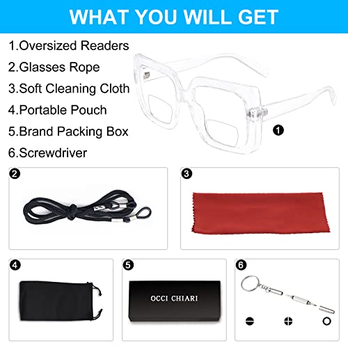 OCCI CHIARI Bifocal Reading Glasses Women Oversized Blue Light Blocking Readers 1.0 1.25 1.5 1.75 2.0 2.25 2.5 2.75 3.0 3.5