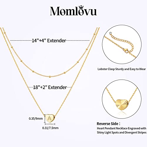 Momlovu Heart Initial Necklaces For Women Girls-14K Gold Layered Tiny Initial Letter Necklaces For Girls, Valentines Day Gift, Birthday Gift, Christmas Gift Jewelry Gifts For Girls Her #TOP2