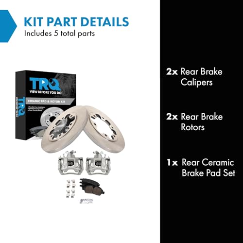 Image of TRQ Rear Brake Pad and Rotor Set Ceramic Rotors Calipers Compatible with 2015-2019 Ford Transit-350 HD
