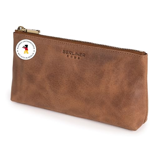 Berliner Bags Vintage Kosmetiktasche Anna, Kleiner Kulturbeutel, Schminktasche aus Leder, Federmäppchen für Damen - Braun