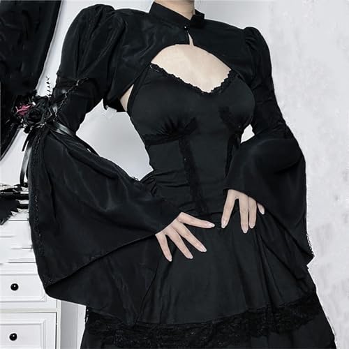 Gothic Bolero Shrug Tops Women Goth Bell Long Sleeve Crop Top3