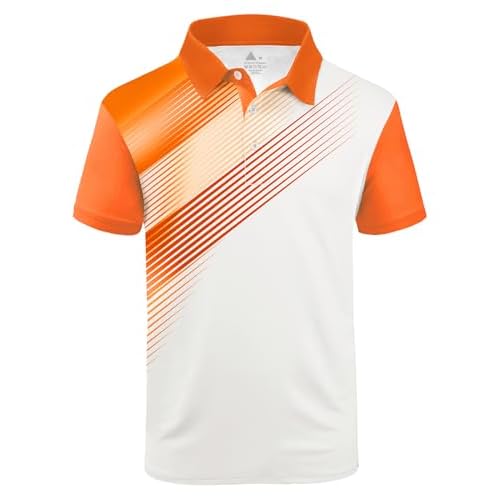 ZITY Mens Golf Shirt Short Sleeve Sport Moisture Wicking Performance Print Golf Polo Shirts for Men Collared Casual T-Shirt White Orange XX-Large