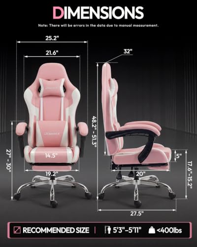 Image of Dowinx Ergonomic Gaming Chair with Footrest & Massage Lumbar, 2D-Linkage Armrests for Computer Chair 330lbs with Headrest Pillow for Office, Home, Streaming and Long Gaming Sessions, Bright Pink