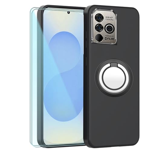 TIANDIMY Hülle & Handy Ring + 2 Pack Bildschirmschutzfolie für Ulefone Power Armor 18T Ultra,Weich Stoßfeste Handyhülle,Black Silikon Hülle,TPU Cover Schutzhülle,Bumper mit Verstärkten Ecken -H10