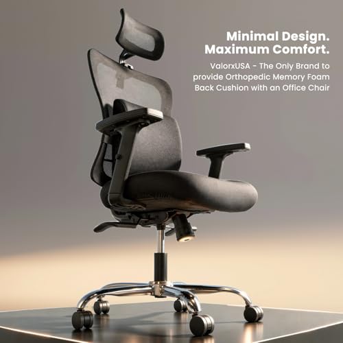 Image of ValorX USA Breathe 2026 Ergonomic High Back Office Chair | Orthopedic Memory Foam Back Cushion | Smart Tilt-Lock Mechanism | Breathable Italian Mesh | 2D Armrest | 3 Year Warranty | Black