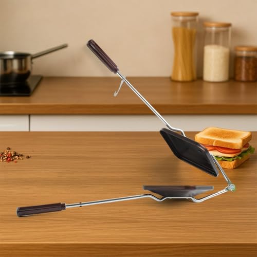 Image of MotiBa Sandwich Gas Non-Stick Aluminium | Compatibility with Gas Stoves | Flame-Proof Design | Heat-Resistant Handle | Sandwich Maker | Black (Sandwich Toaster (Regular))
